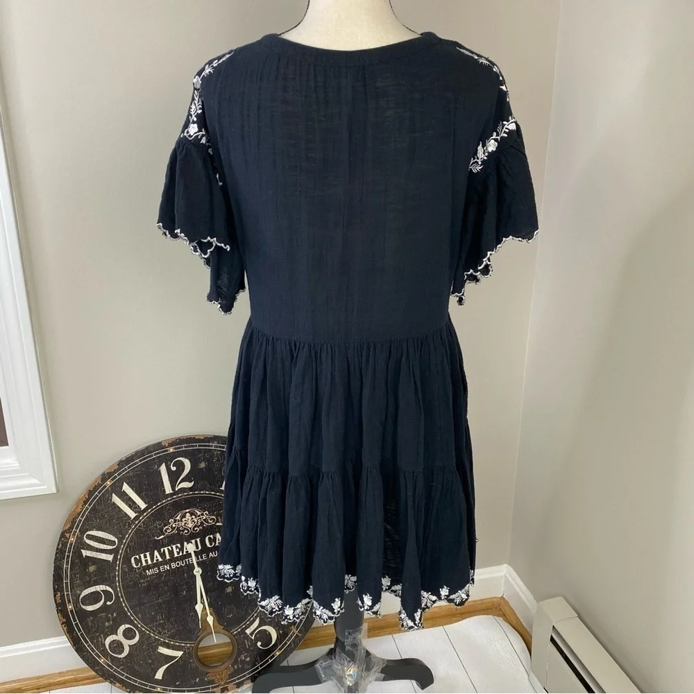Free People Santiago Dress black white embroidered size XS